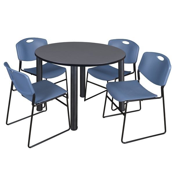 Round Tables > Breakroom Tables > Kee Round Table & Chair Sets, 48 W, 48 L, 29 H, Grey, REGENCY, Mfr# TB48RNDGYBPBK44BE